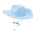 thumbnail image 1 of LIZUOJUN Under $3 Western Cowboy Hat For Men Women Cowgirl Hat With Adjustable Chin Strap For Bachelorette Party Music Festival Cosplay Fluffy Trim Stylized Hat Light Blue,One Size, 1 of 2