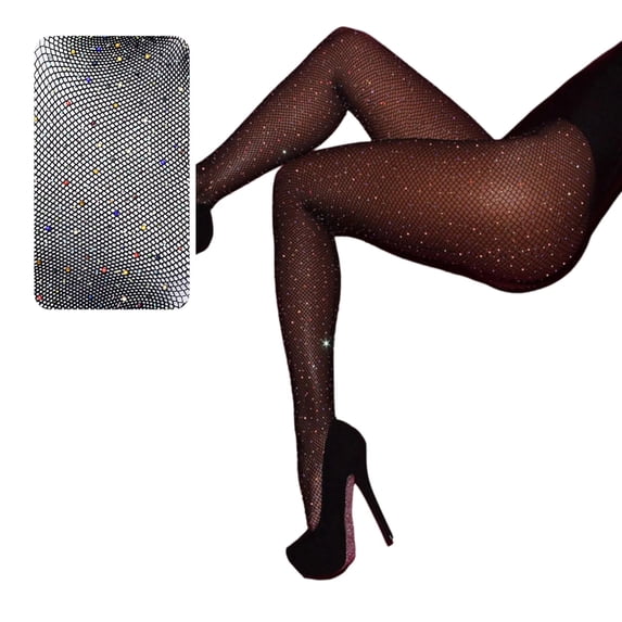 LIZUOJUN Under $3 Women Fishnet Tights Rhinestone Pantyhose Sparkling Thigh High Socks High Waist Hollow Out Stockings Thin Cutout Fishnet For Club, Party, Daily Outfit, Black,One Size
