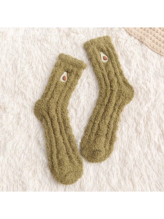 Under $3 Women's Crew Socks Slouch Coral Fleece Sleep Cozy Warm Cushioned Fit Elastic Stretch Relaxed Wear Lightweight Knit Casual Comfort for Everyday Casual Wear, One Size