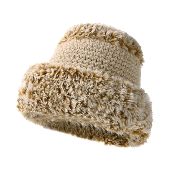 LIZUOJUN Under $4 Bucket Hat Two Tone Curly Plush Spliced Fisherman For Women One Size Polyester Fabric Thick Windproof Warm Autumn Winter Casual Head Cap Khaki