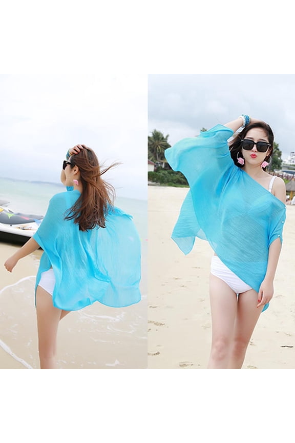 Under $4 Long Scarf Chiffon Beach Cover Up Lightweight Shawls And Wraps Uv Protection Beach Cover Up Outdoor Sun Wrap Vacation Daily Commute Uv Neck Cover Sky Blue,One Size