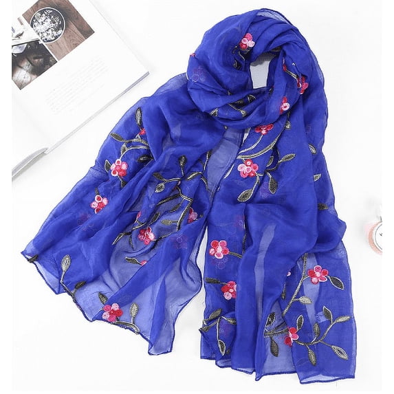 LIZUOJUN Under $4 Long Scarf Floral Embroidery Chiffon Lightweight Shawls And Sun Protection Wraps Muslim Scarf Neck Wrap Summer Beach Cover Up For Neck Hair Belt Accessory White,One Size