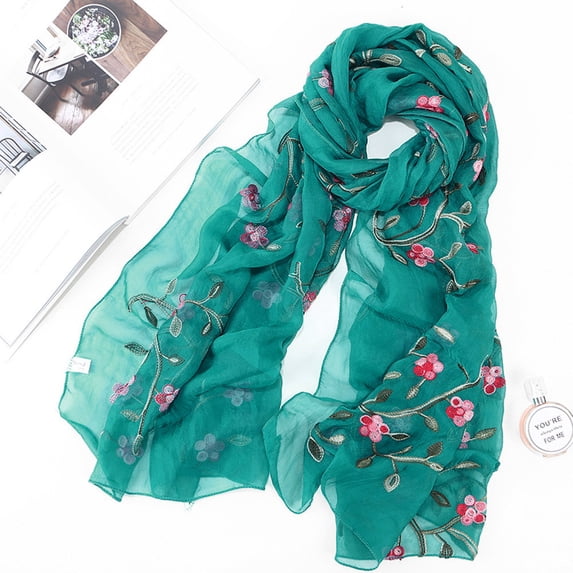 LIZUOJUN Under $4 Long Scarf Floral Embroidery Chiffon Lightweight Shawls And Sun Protection Wraps Muslim Scarf Neck Wrap Summer Beach Cover Up For Neck Hair Belt Accessory Blue,One Size