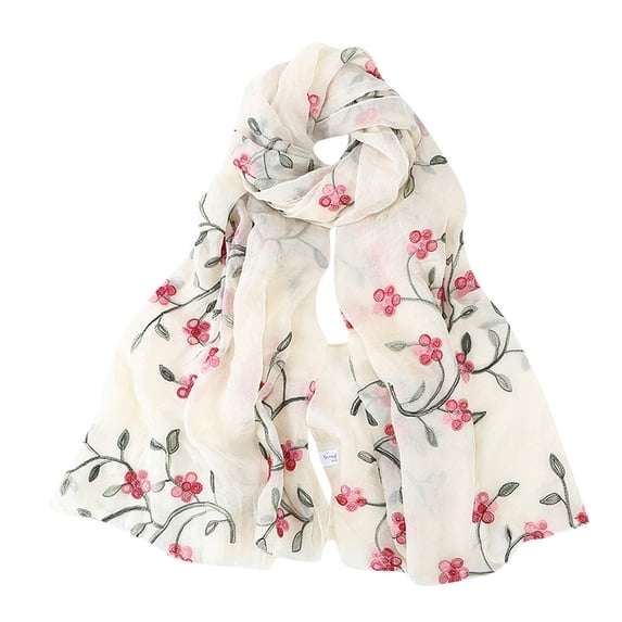 LIZUOJUN Under $4 Long Scarf Floral Embroidery Chiffon Lightweight Shawls And Sun Protection Wraps Muslim Scarf Neck Wrap Summer Beach Cover Up For Neck Hair Belt Accessory Beige,One Size