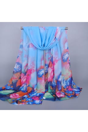 Under $4 Long Scarf Multifunctional Lightweight Shawls And Sun Protection Wraps Chiffon Neck Wrap Street Casual Travel Trip For Neck, Hair, Purse & Belt Accessory Blue,One Size