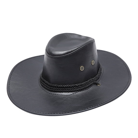LIZUOJUN Under $4 Western Cowboy Hat For Men Women Cowgirl Hat Vintage With Rope Band Classic Cattleman Hats UV Protection Outfit For Outdoor Activities, Parties, Music Festive Black,One Size