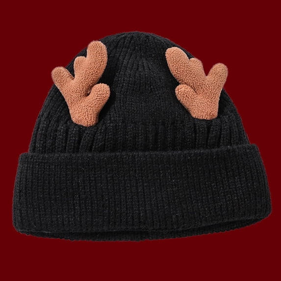 LIZUOJUN Under $4 Winter Beanie For Adults Soft Plush Antlers Warm Comfort Christmas Hats Christmas Headwear Secret Santa 3D Antler Decor Reindeer Design Multiple Color Options, One Size