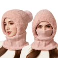 thumbnail image 1 of LIZUOJUN Under $5 Balaclava Hat 3 In 1 Integrated Trapper Hat One Size Polyester Cotton Fabric Windproof Full Head Neck Face Protection Autumn Winter Warm Knit Headwear Pink, 1 of 6