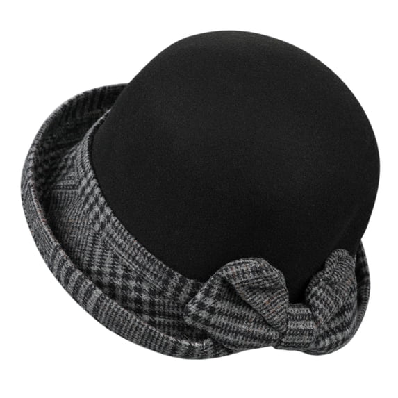 LIZUOJUN Under $5 Bucket Hat Women Wool Cloche Hat Houndstooth Plaid Bow Decor Short Curved Brim Vintage Fall Winter Dress Hat For Tea Party Daily Black,M