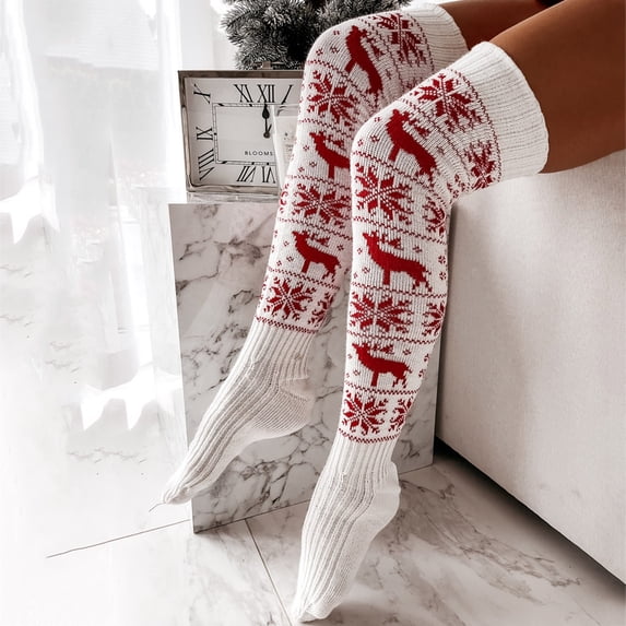 LIZUOJUN Under $5 Christmas Socks for Women Thigh High Socks Gift for Her Christmas Family Gathering Soft Stretch Fabric Comfortable Wear Breathable Knit Lightweight Design, One Size