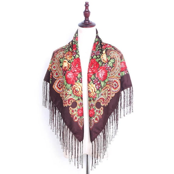 LIZUOJUN Under $5 Fringe Square Scarf For Women Vintage Floral Print Head Scarf Shawls And Wraps With Long Tassels Hair Wrap Neckerchief For Travel Wedding Daily Outfit O,one size