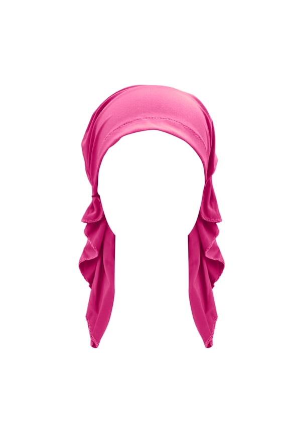 Under $5 Headwear for Women Solid Color Milk Silk Pre Tied Head Wrap Bohemian Hair Cover Hat Soft Ruffle Long Tail Cancer Head Cap Breathable, Red