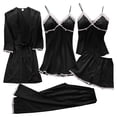 thumbnail image 1 of LIZUOJUN 5 Piece Satin Pajama Set For Women Lace Trim Robe Nightgown Camisole Shorts Pants Built In Bra Soft Breathable Lightweight Loungewear - L, 1 of 3
