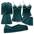 thumbnail image 1 of LIZUOJUN 5 Piece Satin Pajama Set For Women Lace Trim Robe Nightgown Camisole Shorts Pants Built In Bra Soft Breathable Lightweight Loungewear - M, 1 of 3