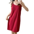 thumbnail image 1 of LIZUOJUN Under $5 Slip Dress Nighty Women Nightgown Soft Vertical Ribbed Knit Fixed Thin Spaghetti Strap V Neck Solid Color Wavy Hem Knee Length Breathable Summer Indoor Loungewear M, 1 of 2