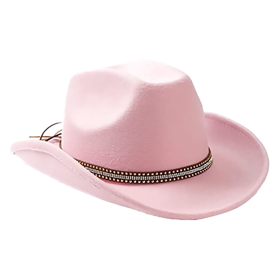 LIZUOJUN Under $5 Western Cowboy Hat For Men Women Cowgirl Hat Classic Roll Up With Shapeable Brim Metal Band UV Protection Summer Beach Sun Hat Pink,One Size