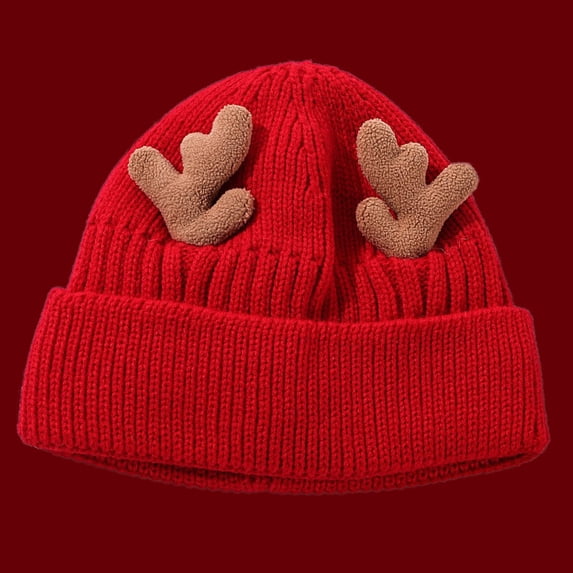 LIZUOJUN Under $5 Winter Beanie For Adults Soft Plush Antlers Warm Comfort Christmas Hats Christmas Headwear Secret Santa 3D Antler Decor Reindeer Design Multiple Color Options, One Size