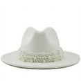 thumbnail image 1 of LIZUOJUN Under $5 Women Wide Brim Felt Fedora Hat With Multi-Layer Pearl Band, Vintage Elegant Dress Hat Formal Party Wedding Panama Hat Cocktail Party Travel White,M, 1 of 2