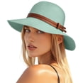 thumbnail image 1 of LIZUOJUN Under $5 Womens Summer Straw Sun Hats Wide Brim Uv Protection Panama Hat Belt Decoration Packable Foldable Bucket Garden Sunhat, Mint Green,One Size, 1 of 4