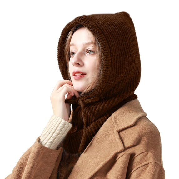 LIZUOJUN Under $6 Beanie Integrated Neck Warmer Knitted Hat For Women Windproof Thermal Balaclava Hat All In One Head Neck Protection Outdoor Ski Cycling Headwear Coffee