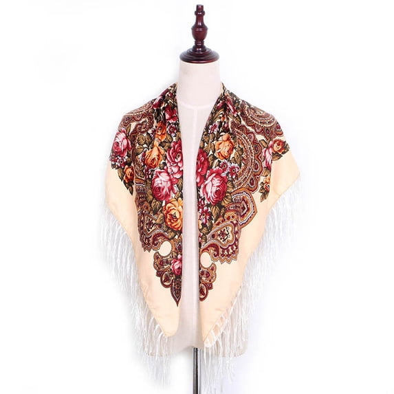 LIZUOJUN Under $6 Fringe Square Scarf For Women Vintage Floral Print Head Scarf Shawls And Wraps With Long Tassels Hair Wrap Neckerchief For Travel Wedding Daily Outfit L,one size