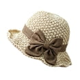 thumbnail image 1 of LIZUOJUN Under $8 Hot Summer Bucket Hat Beach Straw Hat Versatile Breathable Retro Woven Handmade Ruffle Bow for Tea Party Streetwear, French Sun Hat, Beige, 1 of 8