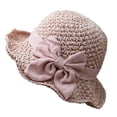 thumbnail image 1 of LIZUOJUN Under $8 Hot Summer Bucket Hat Beach Straw Hat Versatile Breathable Retro Woven Handmade Ruffle Bow for Tea Party Streetwear, French Sun Hat, Pink, 1 of 8