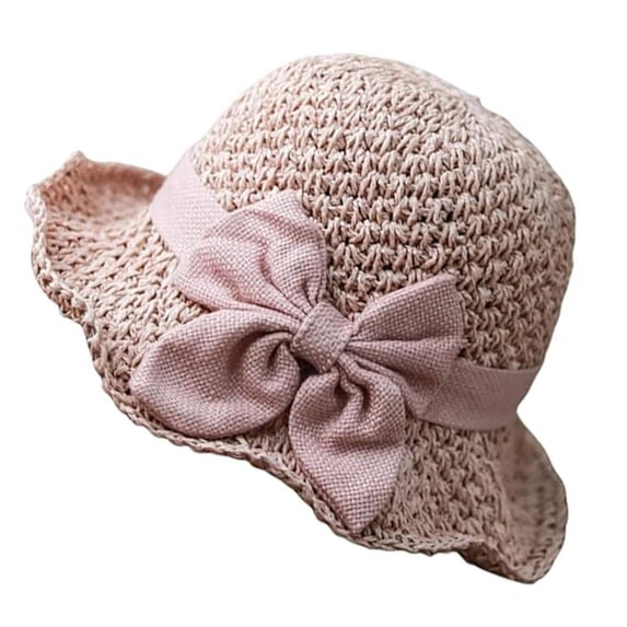 LIZUOJUN Under $8 Hot Summer Bucket Hat Beach Straw Hat Versatile Breathable Retro Woven Handmade Ruffle Bow for Tea Party Streetwear, French Sun Hat, Pink