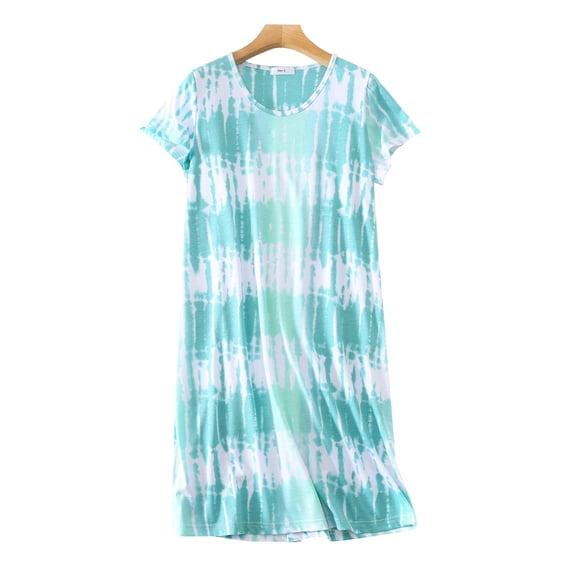 LIZUOJUN Under $ 8 Nightgowns For Women Plus Size Short Sleeve Knitted Cotto Sleep Shirt Nightwear Cute Loungewear Round Neck Soft Sleepwear Long Nightshirt Sky Blue,L