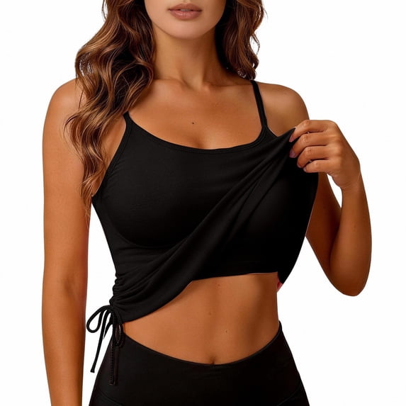 LIZUOJUN Under $8 Tank Tops for Women Built-in Bra Racerback Slim-Fit Camisole Plus Size Sleeveless Casual Shirts Trendy Workout Tops For Athletic Running Gym Yoga, Black, Camisole, L