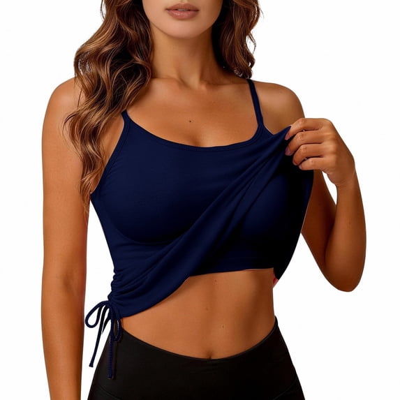 LIZUOJUN Under $8 Tank Tops for Women Built-in Bra Racerback Slim-Fit Camisole Plus Size Sleeveless Casual Shirts Trendy Workout Tops For Athletic Running Gym Yoga, Blue, Camisole, L