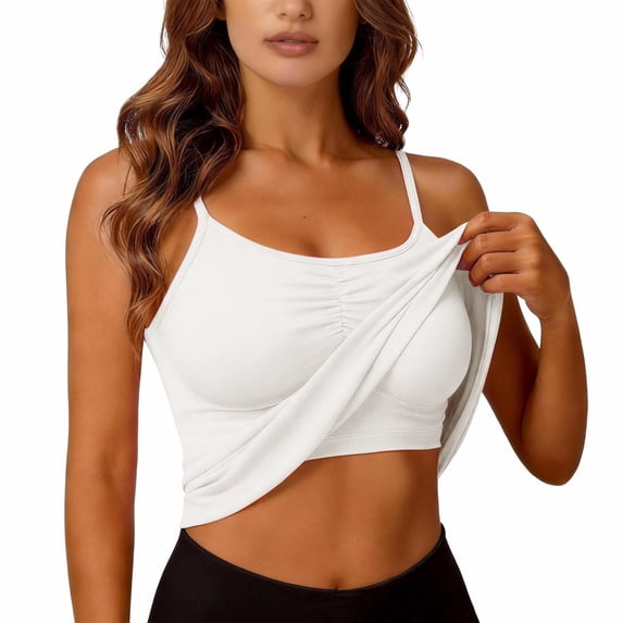LIZUOJUN Under $8 Tank Tops for Women Built-in Bra Racerback Slim-Fit Camisole Plus Size Sleeveless Casual Shirts Trendy Workout Tops For Athletic Running Gym Yoga, White, Camisole, XXXL