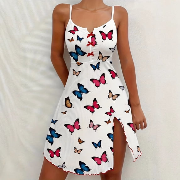 Micro Slit LIZUOJUN Under $8 Women Nightgowns Bow Scalloped Hem Side Slit Ribbed ...