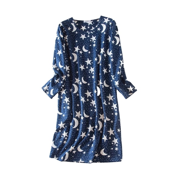 LIZUOJUN Under $ 9 Nightgowns For Women Long Sleeve Sleep Dress Cute Casual Printed Nightwear Loose Home Loungewear Nightshirts Pullover Sleepwear Hot Pink,M