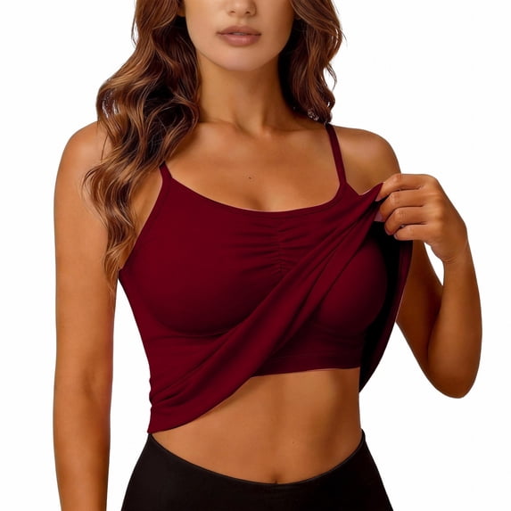LIZUOJUN Under $9 Tank Tops for Women Built-in Bra Racerback Slim-Fit Camisole Plus Size Sleeveless Casual Shirts Trendy Workout Tops For Athletic Running Gym Yoga, Red, Camisole, XL