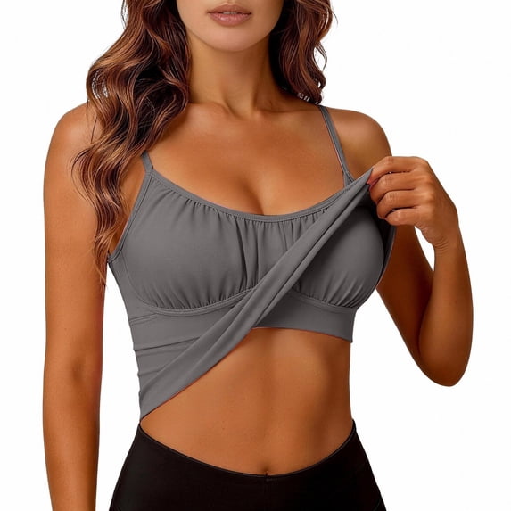 LIZUOJUN Under $9 Women Tank Tops Built-in Bra Racerback Slim-Fit Camisole Plus Size Sleeveless Casual Shirts Trendy Workout Tops For Athletic Running Gym Yoga, Gray, Camisole, XL