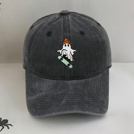 LIZUOJUN Baseball Cap for Men and Women Halloween Skateboard Ghost Embroidered Hat Washed Vintage Adjustable Soft Cotton Street Style Casual Hat, A