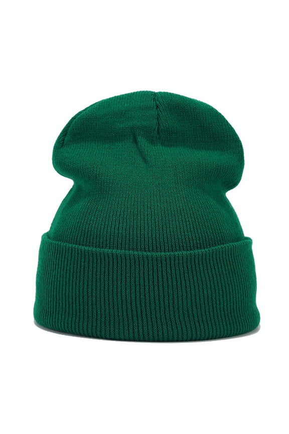 Beanie Men Women - Unisex Cuffed Plain Knit Hat Cap Korean Style Slouchy Knit Hat Warm Winter Skull Cap for Men & Women Blackish Green A