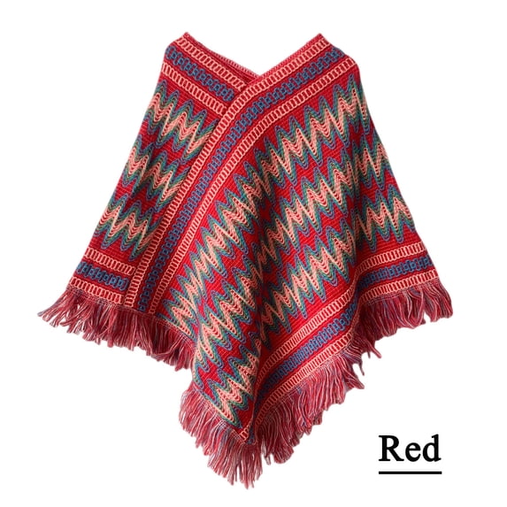 LIZUOJUN Boho Knit Poncho Cape for Women Ethnic Geometric Winter Wrap Festive Gift for Winter Everyday Wear for Holiday Season Outfit for Daily Casual Outfit One Size