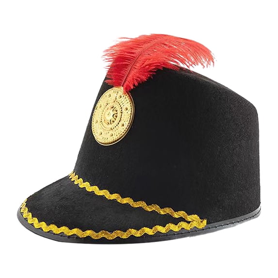 LIZUOJUN Carnival Cavalier Hat with Red White Marching Band Shako Hat Gold Trimmed Parade & Cosplay Costume Accessory Black One Size
