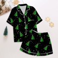 thumbnail image 1 of LIZUOJUN Christmas Pajama Set for Women Two Piece Short Sleeve Notch Collar Button Front Top and Matching Shorts Silky Satin Sleepwear Festive Print Holiday Loungewear, XXL, 1 of 8