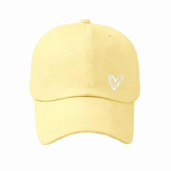 LIZUOJUN Classic Cotton Baseball Cap Dad Hat Heart Embroidered Washed Cotton Unisex Adjustable Strap Soft Crown UV Protection Beach Camping, Yellow, Daily sun shade hat