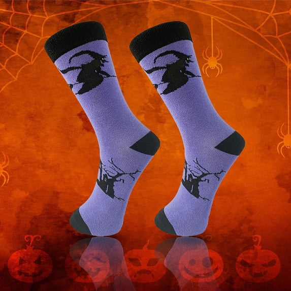 LIZUOJUN Cotton Crew Socks for Women Halloween Witch Pumpkin Skull Bat Ghost Novelty Socks Soft Breathable Cute Fun Gift Socks, One Size