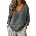 thumbnail image 1 of LIZUOJUN Cotton Linen Shirts For Women V-Neck Casual Loose Fit Long Sleeve Tunic Tops Lightweight Breathable Tops for Everyday Wear Grey M, 1 of 6