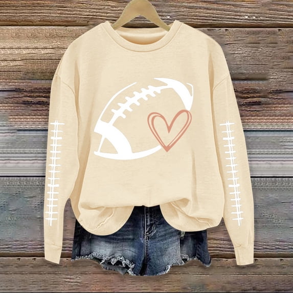 LIZUOJUN Crewneck Sweatshirt for Women Oversized Pullover Football Graphic Tee Long Sleeve Casual Game Day Outfits for Women Fall Winter 2026 Cozy Vintage Style L
