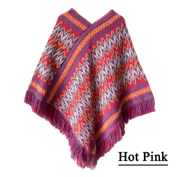 LIZUOJUN Ethnic Knit Poncho for Women Boho Geometric Cape Winter Wrap Holiday Gift for Cozy Holiday Wear for Holiday Casual Styling for Cold Weather Daily Wear One Size