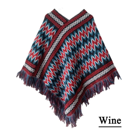 LIZUOJUN Ethnic Knit Poncho for Women Boho Geometric Cape Winter Wrap Holiday Gift for Cozy Outdoor Activities for Winter Daily Outfit for Everyday Winter Styling One Size