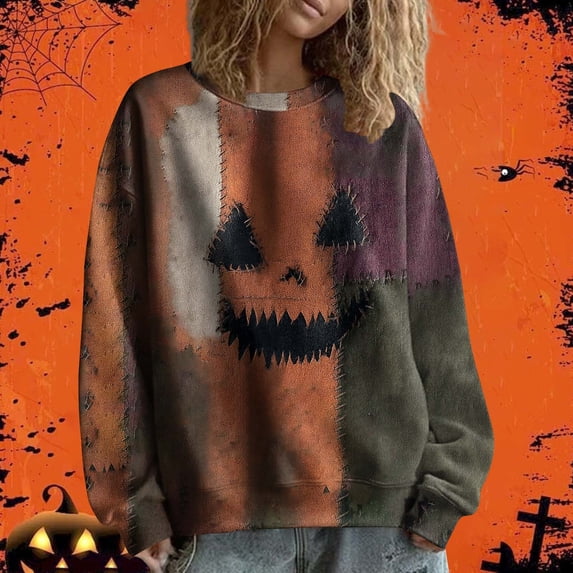 LIZUOJUN Fall Sweatshirt for Women Crew Neck Holiday Graphic Print Loose Fit Casual Long Sleeve Soft Fabric Comfortable Cozy Everyday Wear Pullover Tops, XXL