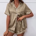 thumbnail image 1 of LIZUOJUN Fashion Stylish Satin Pajamas for Women Fashion Print Short Sleeve Shorts Button Down Silk Feel Sleepwear Loungewear 2 Piece PJ Set Summer Spring Warm Weather - 3XL, 1 of 3