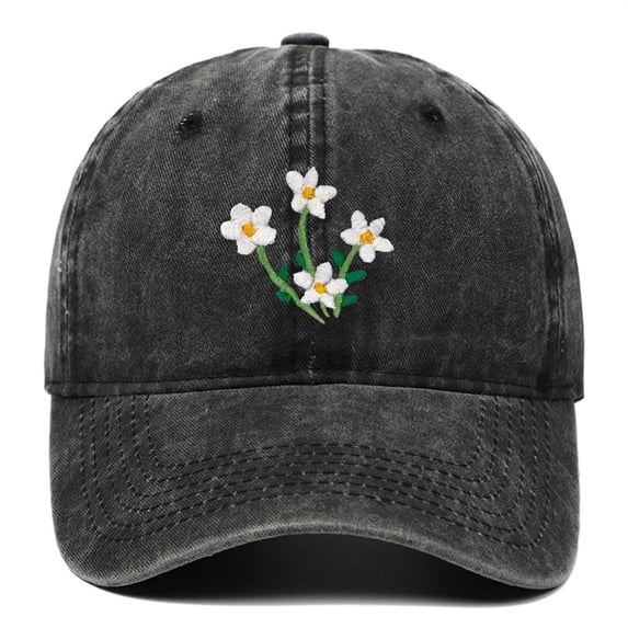 LIZUOJUN Floral Embroidered Baseball Cap Premium Cotton Six Panel Vent Hole Adjustable Buckle UV Protection Summer Outdoor, Black, Daily sun shade hat